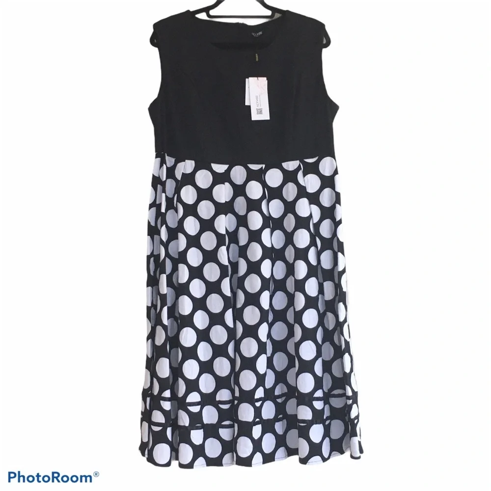 VINTAGE Style Blk & White Polka Dot Tea Dress - Picture 4 of 7